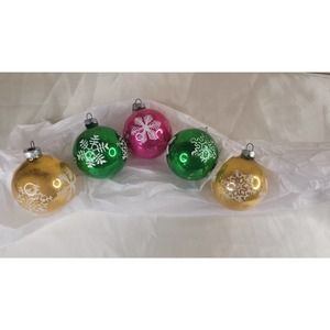 LOT of 5 Vintage glass stenciled Christmas ornaments